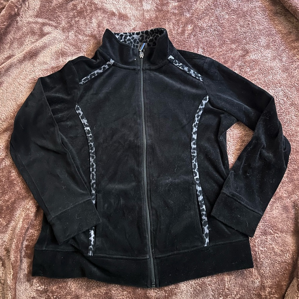 St. John's Bay Black Bomber Jacket with Geometric Trim